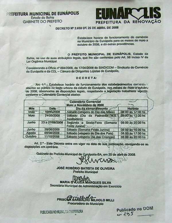Decreto N&ordm; 2.659, que revoga o feriado municipal