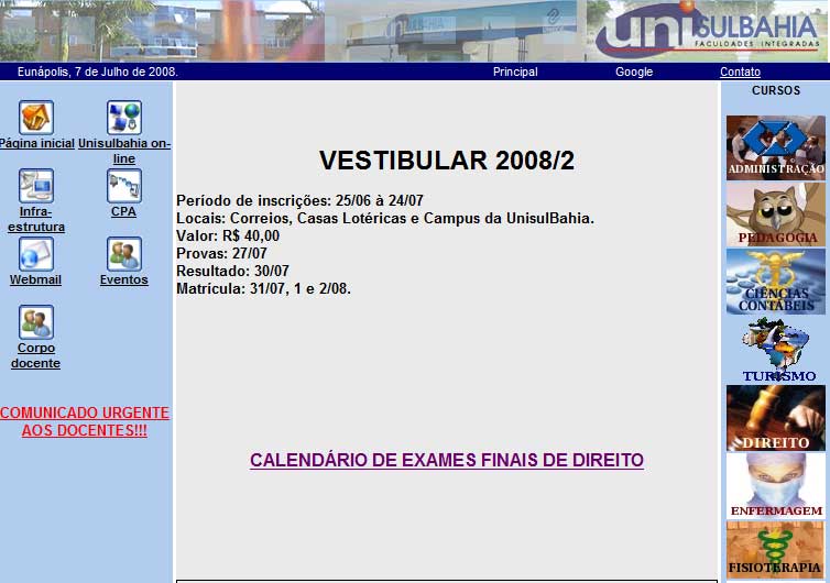 Calend&aacute;rio do Vestibular 2008/2