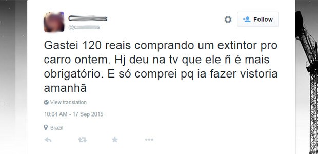 Decis�o do fim da obrigatoriedade do extintor em carro repercutiu nas redes sociais (Foto: Reprodu��o/Twitter)