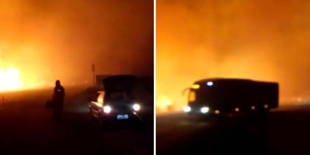 O fogo segue se alastrando em diferentes �reas da Chapada Diamantina. Nas imagens, cenas das chamas que atingem o Rio Mucugezinho, � margem da BR-242, entre Len��is e Palmeiras | FOTO: Reprodu��o/V�deo/Facebook
