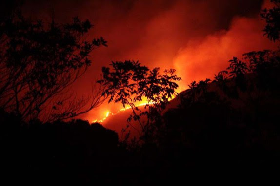 Fogo atinge a regi�o do Vale do Cap�o e j� amea�a descer a serra do Boqueir�o - Foto: Reprodu��o/Campina Vale Do Cap�o/Facebook